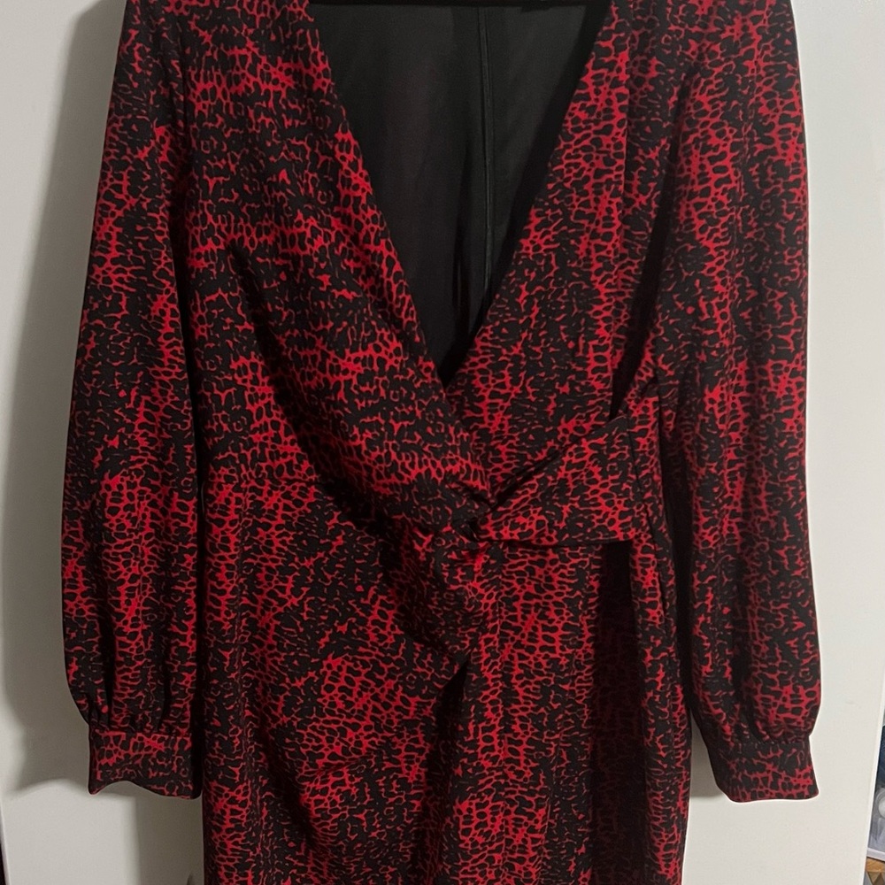 DKNY Red and Black Long Sleeve Dress